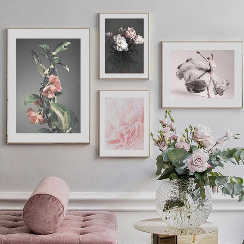 Modern Pink Floral Girl Calm - Canvas Wall Art Painting | Bowlift