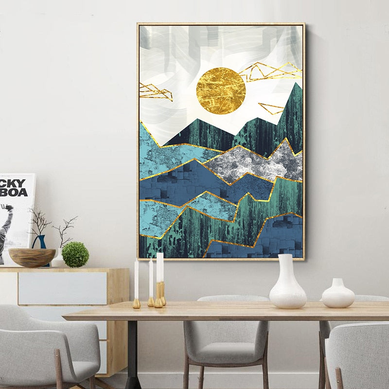 Vintage Abstract Geometric Sunrise Scene Wall Art - Canvas Wall Art Painting | Bowlift