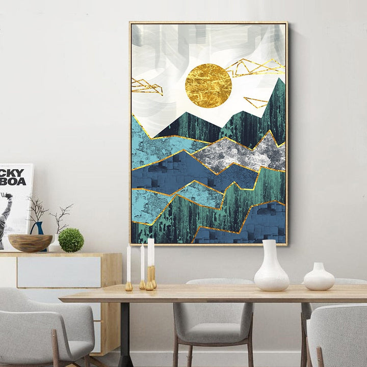Vintage Abstract Geometric Sunrise Scene Wall Art - Canvas Wall Art Painting | Bowlift