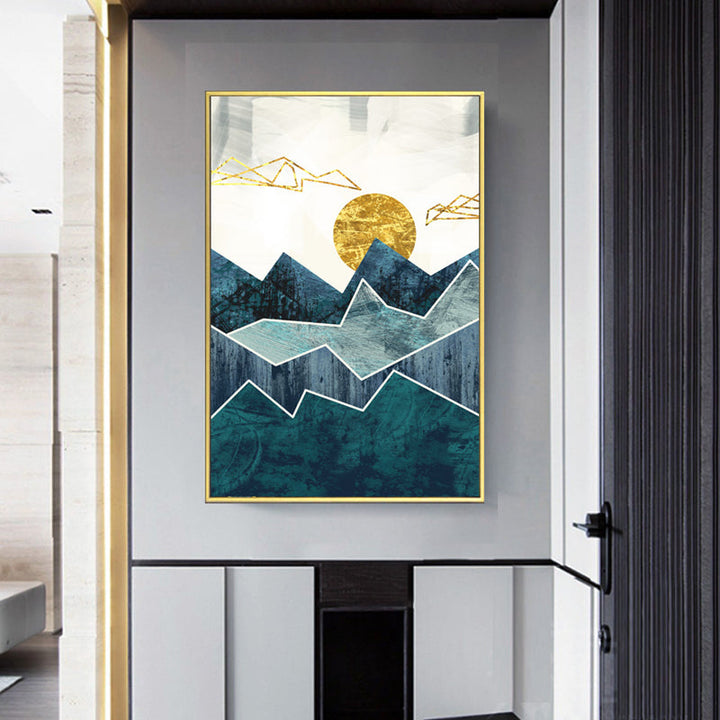 Vintage Abstract Geometric Sunrise Scene Wall Art - Canvas Wall Art Painting | Bowlift