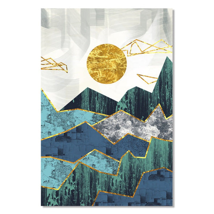 Vintage Abstract Geometric Sunrise Scene Wall Art - Canvas Wall Art Painting | Bowlift