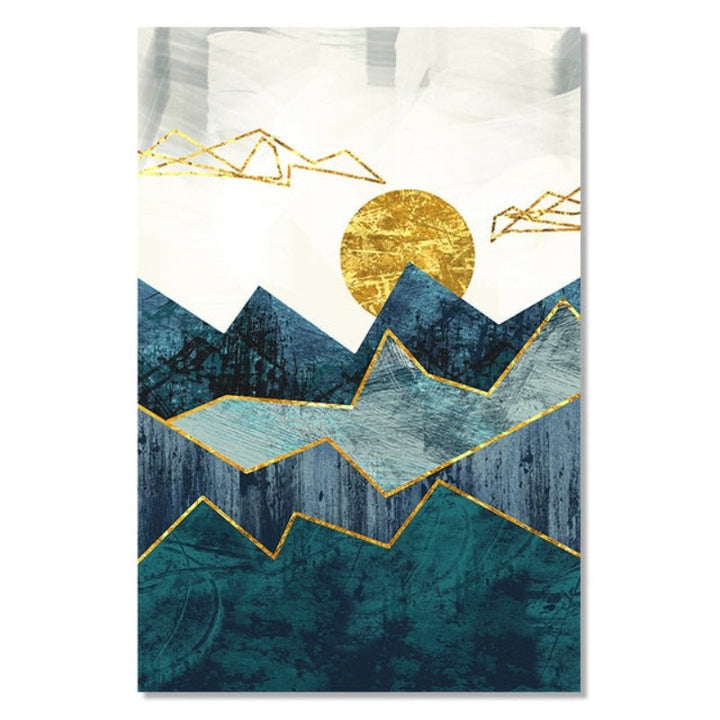 Vintage Abstract Geometric Sunrise Scene Wall Art - Canvas Wall Art Painting | Bowlift