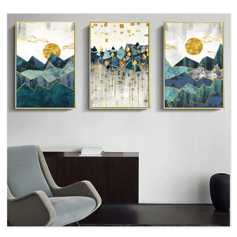 Vintage Abstract Geometric Sunrise Scene Wall Art - Canvas Wall Art Painting | Bowlift