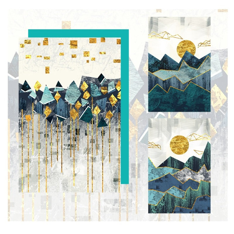 Vintage Abstract Geometric Sunrise Scene Wall Art - Canvas Wall Art Painting | Bowlift