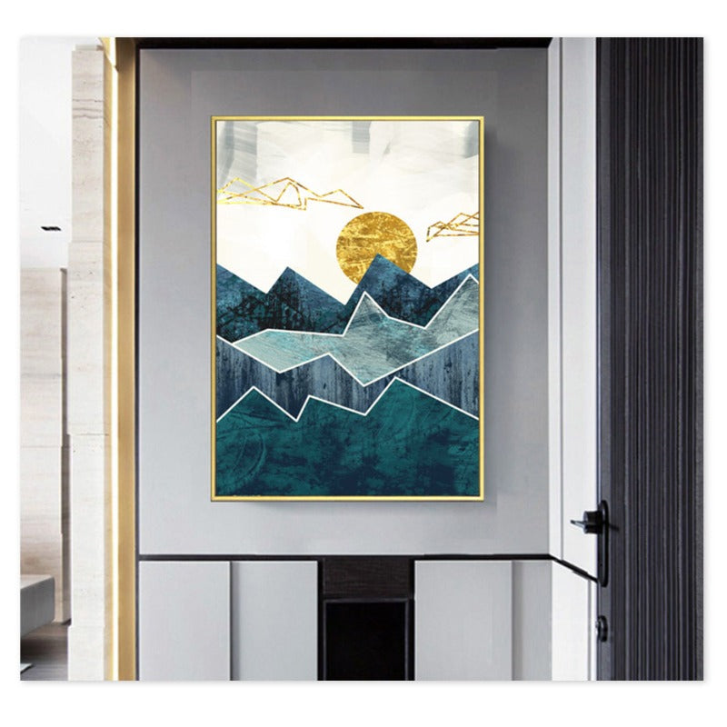 Vintage Abstract Geometric Sunrise Scene Wall Art - Canvas Wall Art Painting | Bowlift