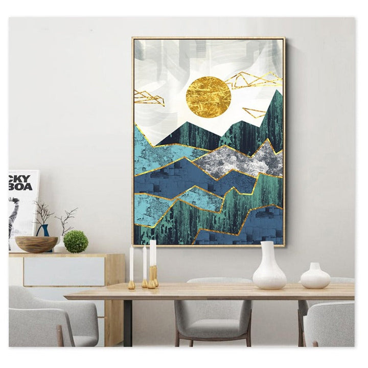Vintage Abstract Geometric Sunrise Scene Wall Art - Canvas Wall Art Painting | Bowlift