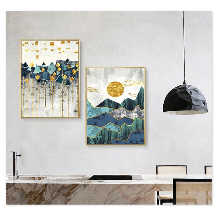 Vintage Abstract Geometric Sunrise Scene Wall Art - Canvas Wall Art Painting | Bowlift