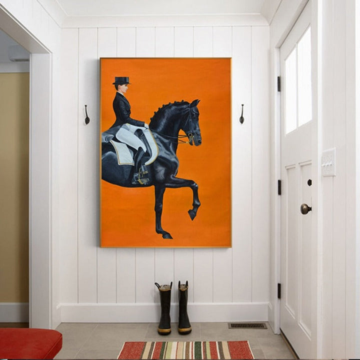 Modern Orange Horse Riding Pictures - Canvas Wall Art Painting | Bowlift