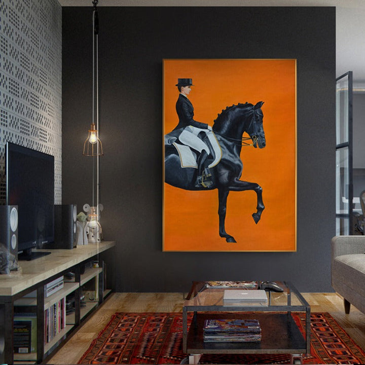 Modern Orange Horse Riding Pictures - Canvas Wall Art Painting | Bowlift