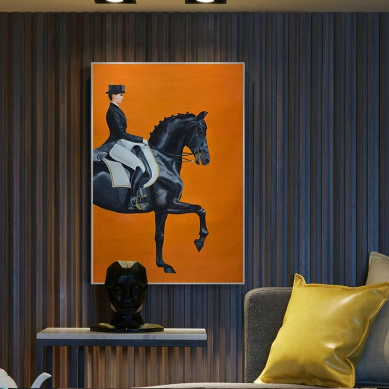 Modern Orange Horse Riding Pictures - Canvas Wall Art Painting | Bowlift