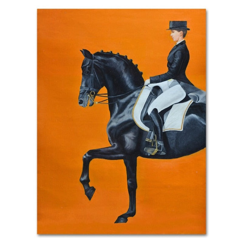 Modern Orange Horse Riding Pictures - Canvas Wall Art Painting | Bowlift