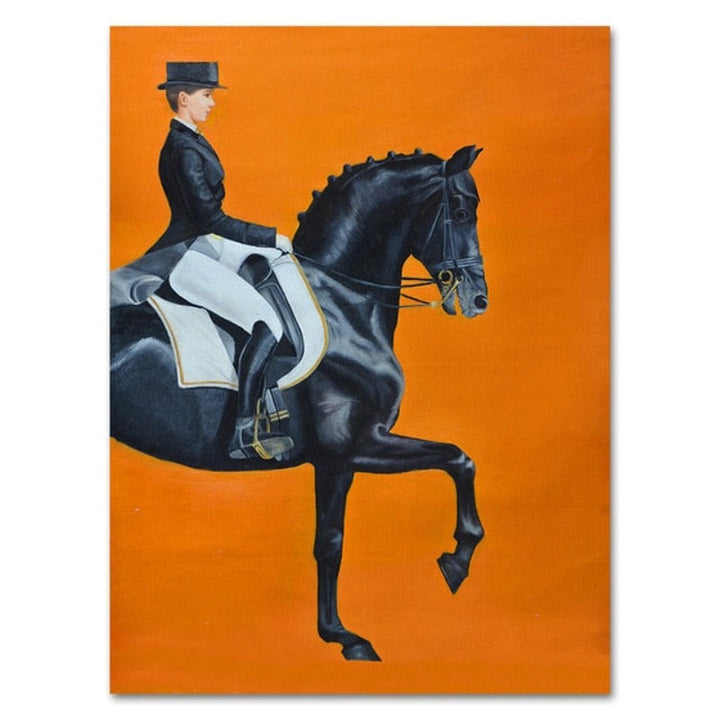 Modern Orange Horse Riding Pictures - Canvas Wall Art Painting | Bowlift