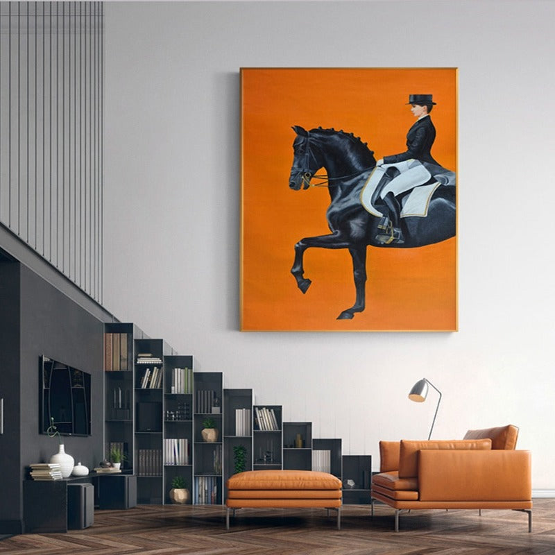 Modern Orange Horse Riding Pictures - Canvas Wall Art Painting | Bowlift