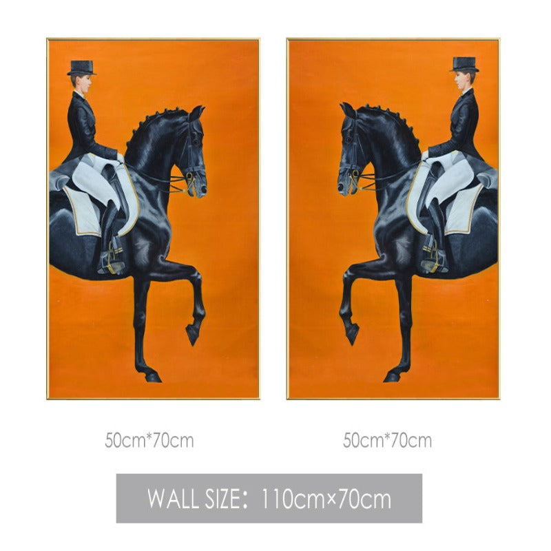 Modern Orange Horse Riding Pictures - Canvas Wall Art Painting | Bowlift