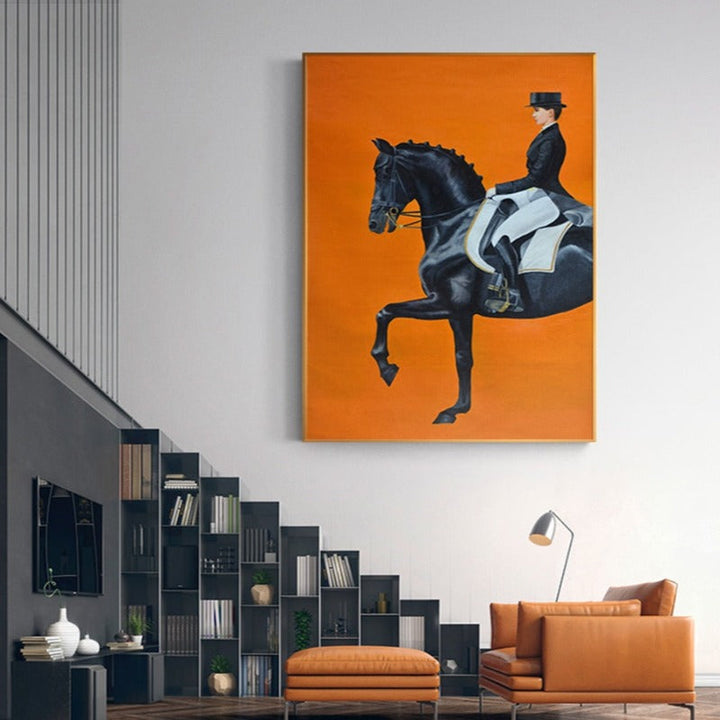 Modern Orange Horse Riding Pictures - Canvas Wall Art Painting | Bowlift