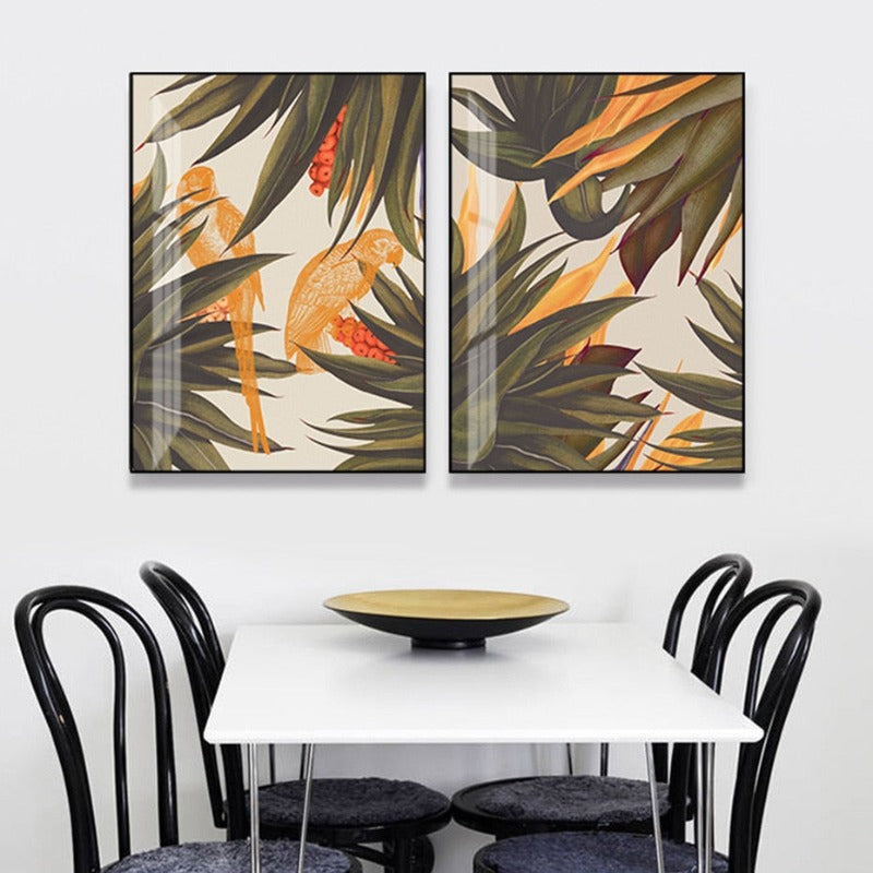 Trend Abstract Seamless Pattern With Colorful Tropical Leaves Beige - Canvas Wall Art Painting | Bowlift