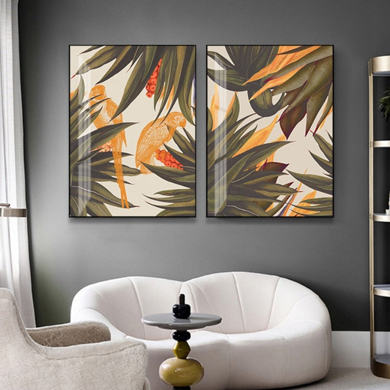 Trend Abstract Seamless Pattern With Colorful Tropical Leaves Beige - Canvas Wall Art Painting | Bowlift