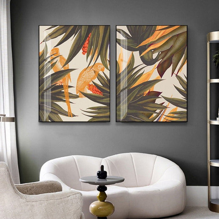 Trend Abstract Seamless Pattern With Colorful Tropical Leaves Beige - Canvas Wall Art Painting | Bowlift