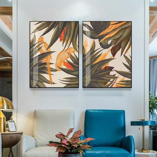 Trend Abstract Seamless Pattern With Colorful Tropical Leaves Beige - Canvas Wall Art Painting | Bowlift
