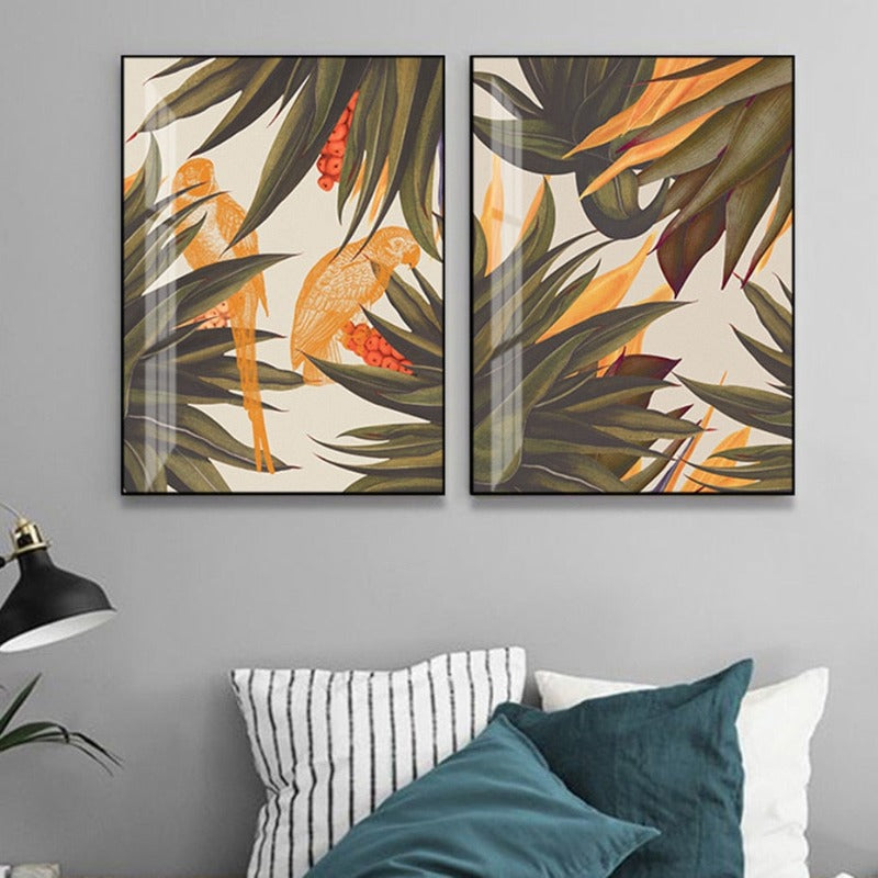 Trend Abstract Seamless Pattern With Colorful Tropical Leaves Beige - Canvas Wall Art Painting | Bowlift