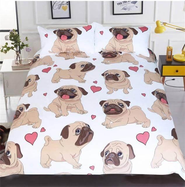 BowLift | 3pcs Hippie Pug Puppy Cartoon Comfortable Duvet Cover Bedding Set
