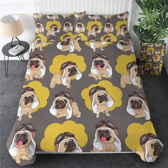 BowLift | 3pcs Hippie Pug Puppy Cartoon Comfortable Duvet Cover Bedding Set