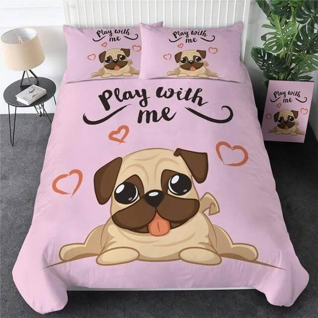 BowLift | 3pcs Hippie Pug Puppy Cartoon Comfortable Duvet Cover Bedding Set