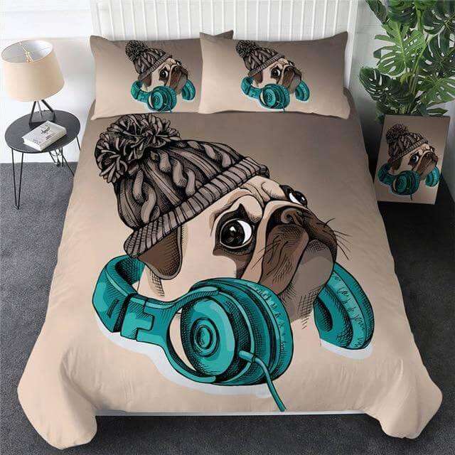BowLift | 3pcs Hippie Pug Puppy Cartoon Comfortable Duvet Cover Bedding Set