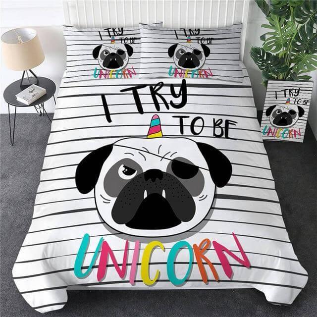 BowLift | 3pcs Hippie Pug Puppy Cartoon Comfortable Duvet Cover Bedding Set