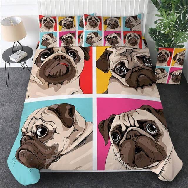 BowLift | 3pcs Hippie Pug Puppy Cartoon Comfortable Duvet Cover Bedding Set