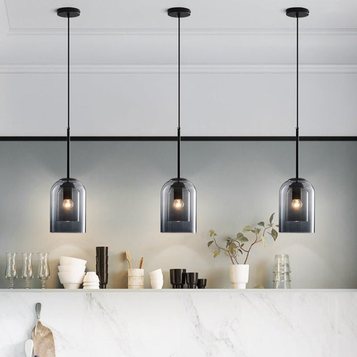 BowLift | Mica Mid-Century Pendant Lamp – Double Glass Shade with Iron Fittings