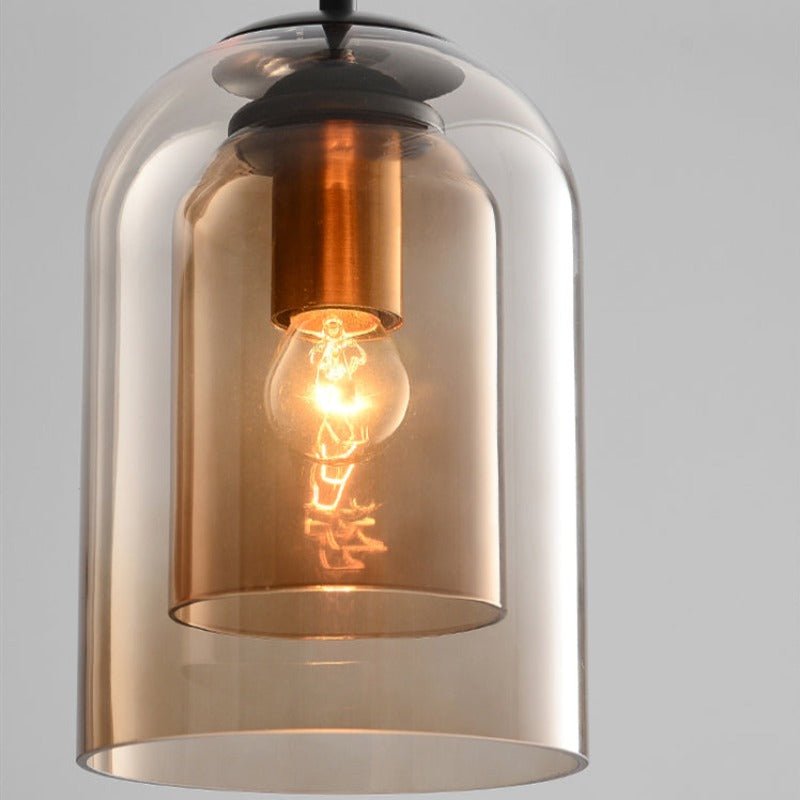 BowLift | Mica Mid-Century Pendant Lamp – Double Glass Shade with Iron Fittings