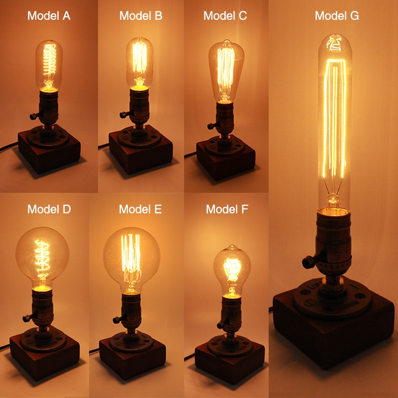 BowLift | Vintage Industrial Wooden Dimmable Table Lamp
