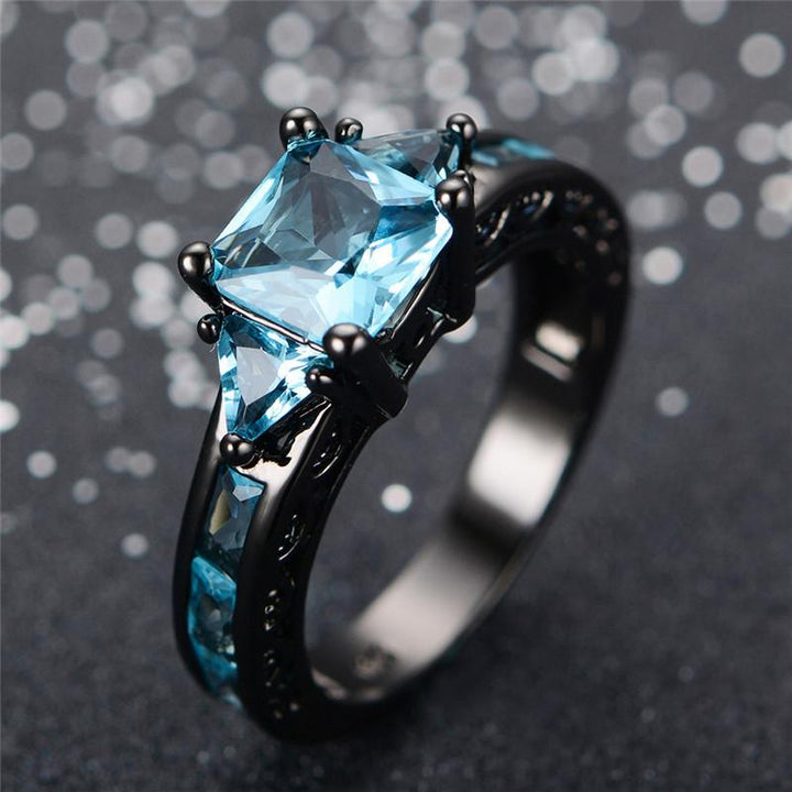 Aquamarine Gemstone Ring - 10kt Black Gold Plated | Bowlift