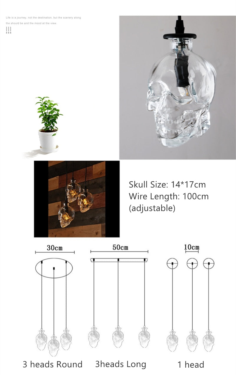 BowLift | Retro Skull Glass Pendant Light
