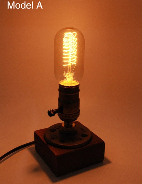 BowLift | Vintage Industrial Wooden Dimmable Table Lamp