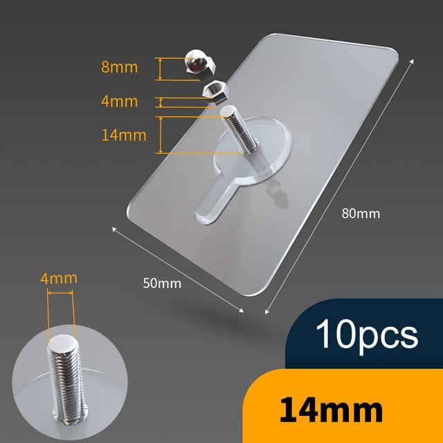 BowLift | 10 pieces heavy-duty punch-free transparent adhesive hooks