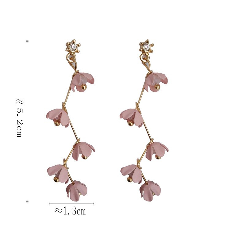 BowLift | Long Rhinestone Crystal Pink Sakura Flower with Zircon Clip Earrings