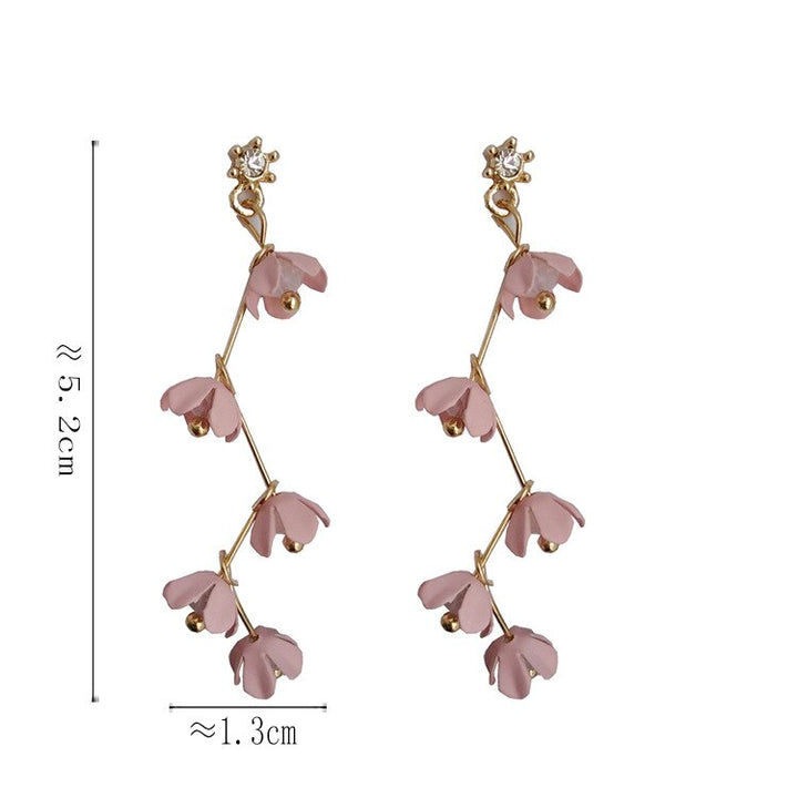 BowLift | Long Rhinestone Crystal Pink Sakura Flower with Zircon Clip Earrings