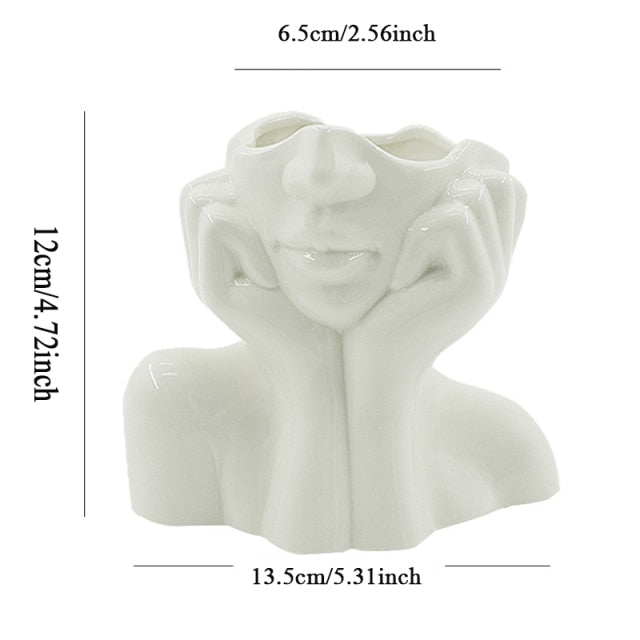 BowLift | Ceramic Abstract  Human Face Flower Vase