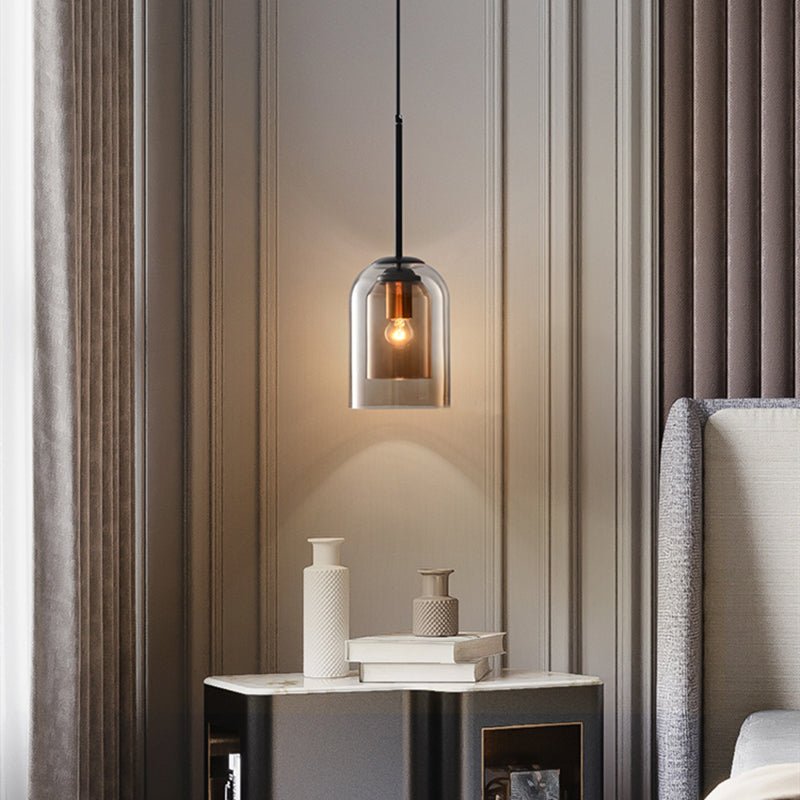 BowLift | Mica Mid-Century Pendant Lamp – Double Glass Shade with Iron Fittings