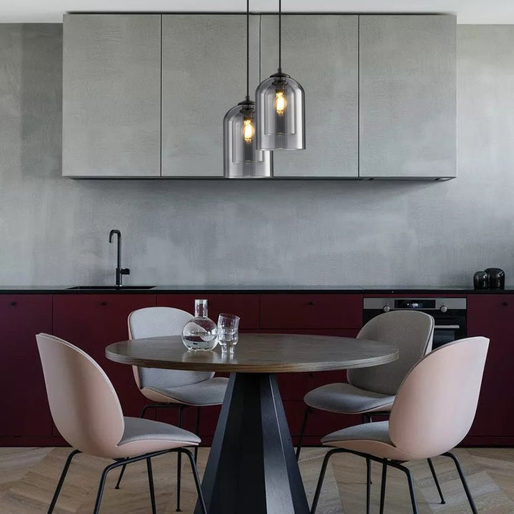 BowLift | Mica Mid-Century Pendant Lamp – Double Glass Shade with Iron Fittings
