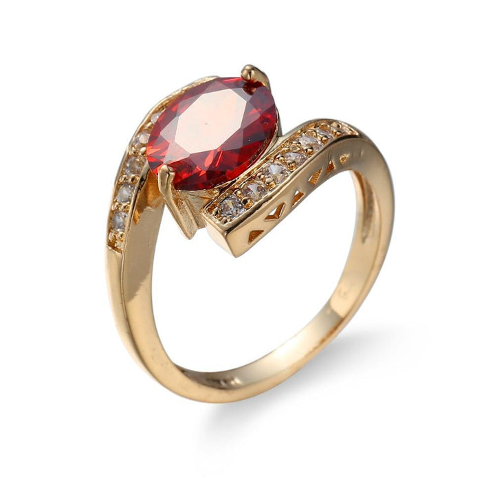 Red Jewel Center Geometric Shaped Gold Ring | Bowlift