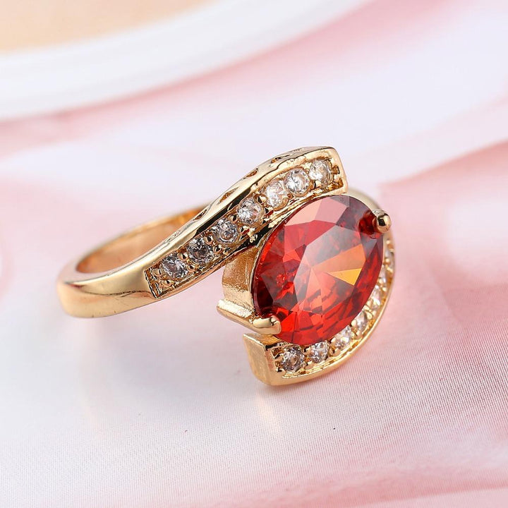 Red Jewel Center Geometric Shaped Gold Ring | Bowlift