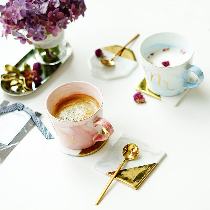 Marble Porcelain Mr & Mrs Coffee Mugs | Bowlift