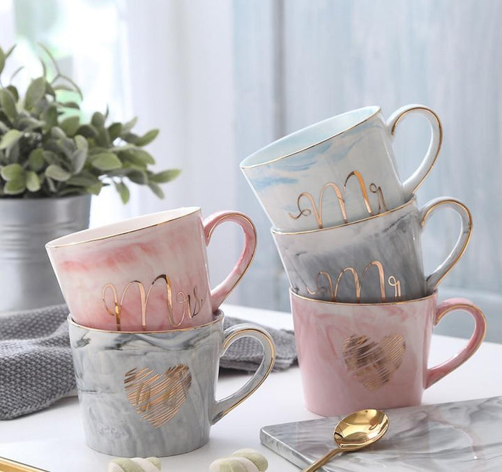 Marble Porcelain Mr & Mrs Coffee Mugs | Bowlift