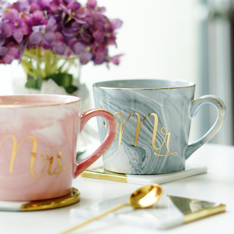 Marble Porcelain Mr & Mrs Coffee Mugs | Bowlift