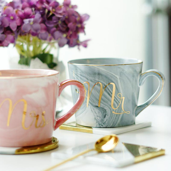 Marble Porcelain Mr & Mrs Coffee Mugs | Bowlift