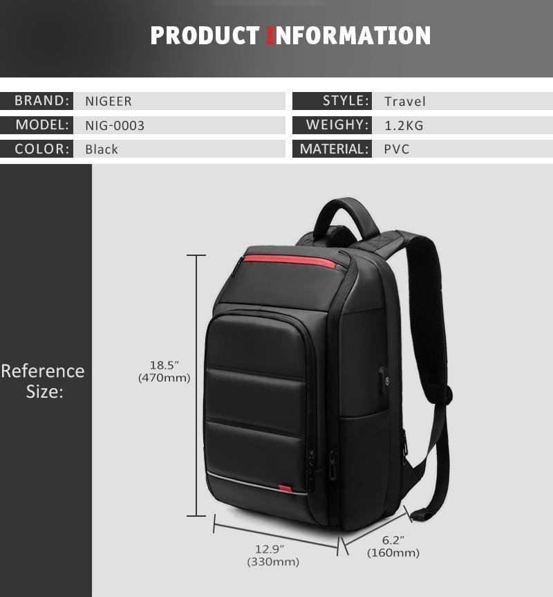 BowLift | 15.6 Inch Laptop Travel Backpack Water Repellent Functional Rucksack With USB Charging Port
