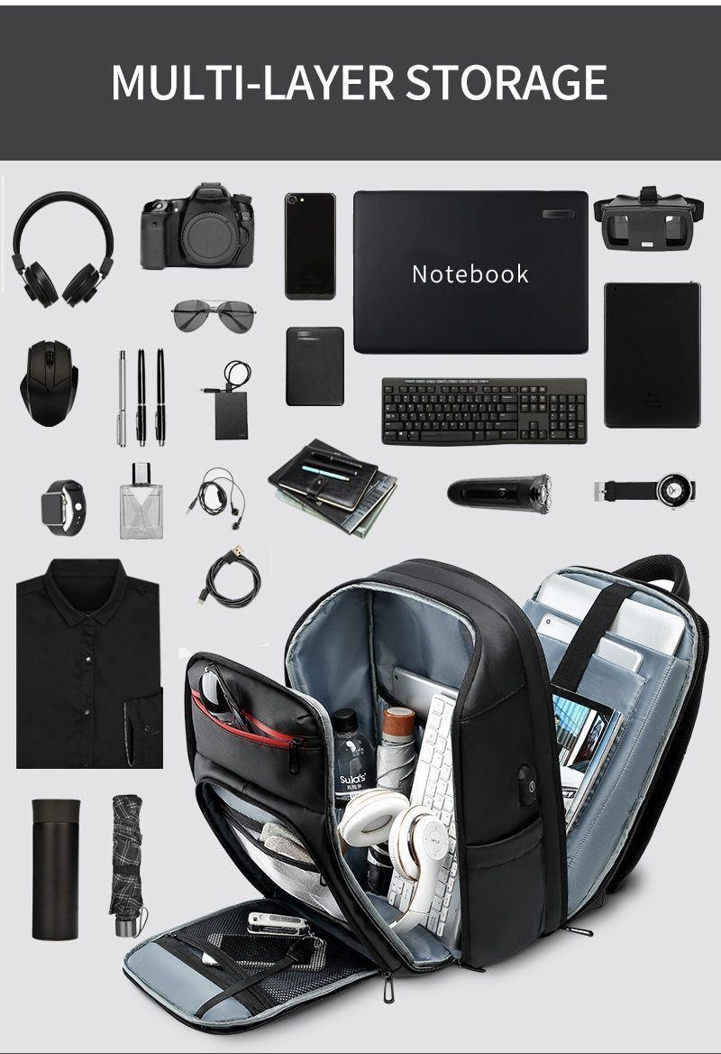 BowLift | 15.6 Inch Laptop Travel Backpack Water Repellent Functional Rucksack With USB Charging Port